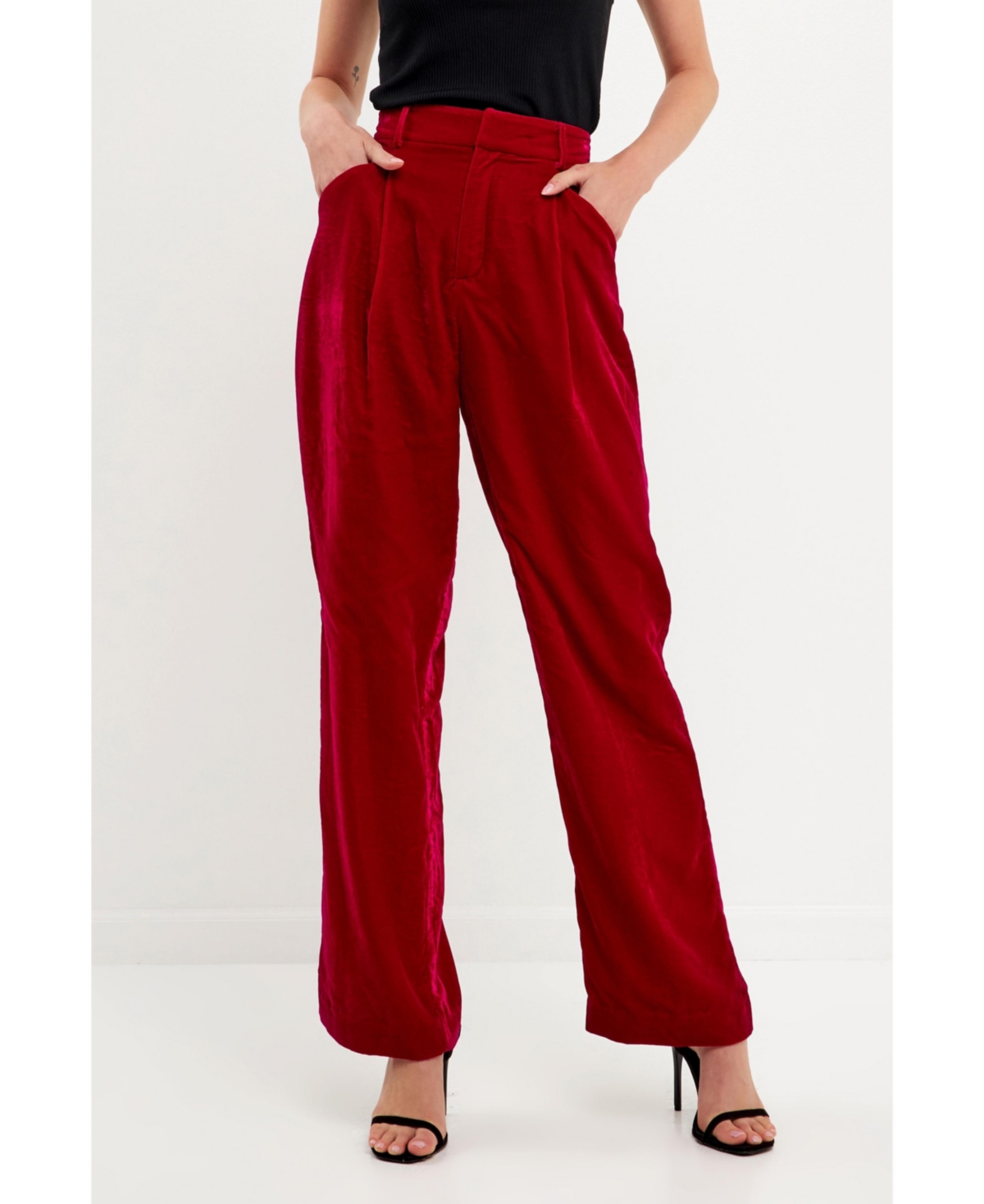 endless rose Women's Solid Matte Velvet Trousers
