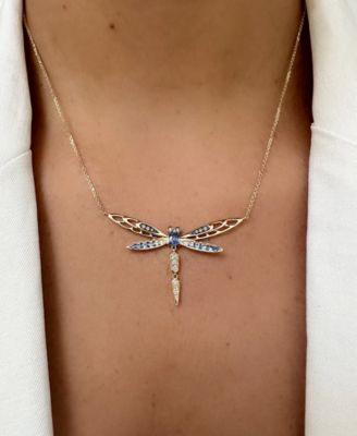 Ombr&eacute;&reg; Multi-Gemstone (7/8 ct. t.w.) & Diamond (1/5 ct. t.w.) Dragonfly 18" Pendant Necklace in 14k Gold