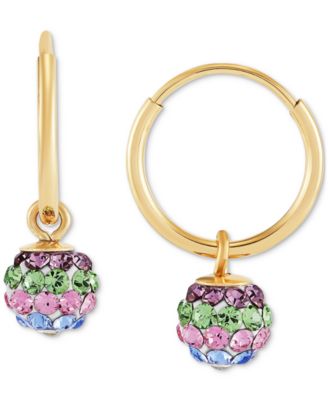 Children's 2-Pc Set Multicolor Crystal Reversible Stud & Dangle Hoop Earrings in 14k Gold
