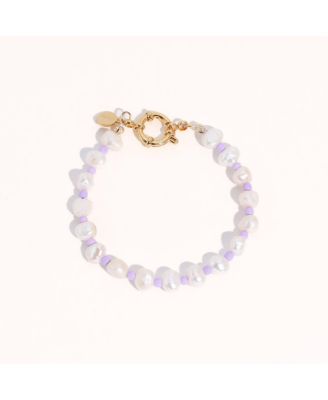Freshwater Pearls with Purple Glass Beads - Taro Bracelet 8" For Women
