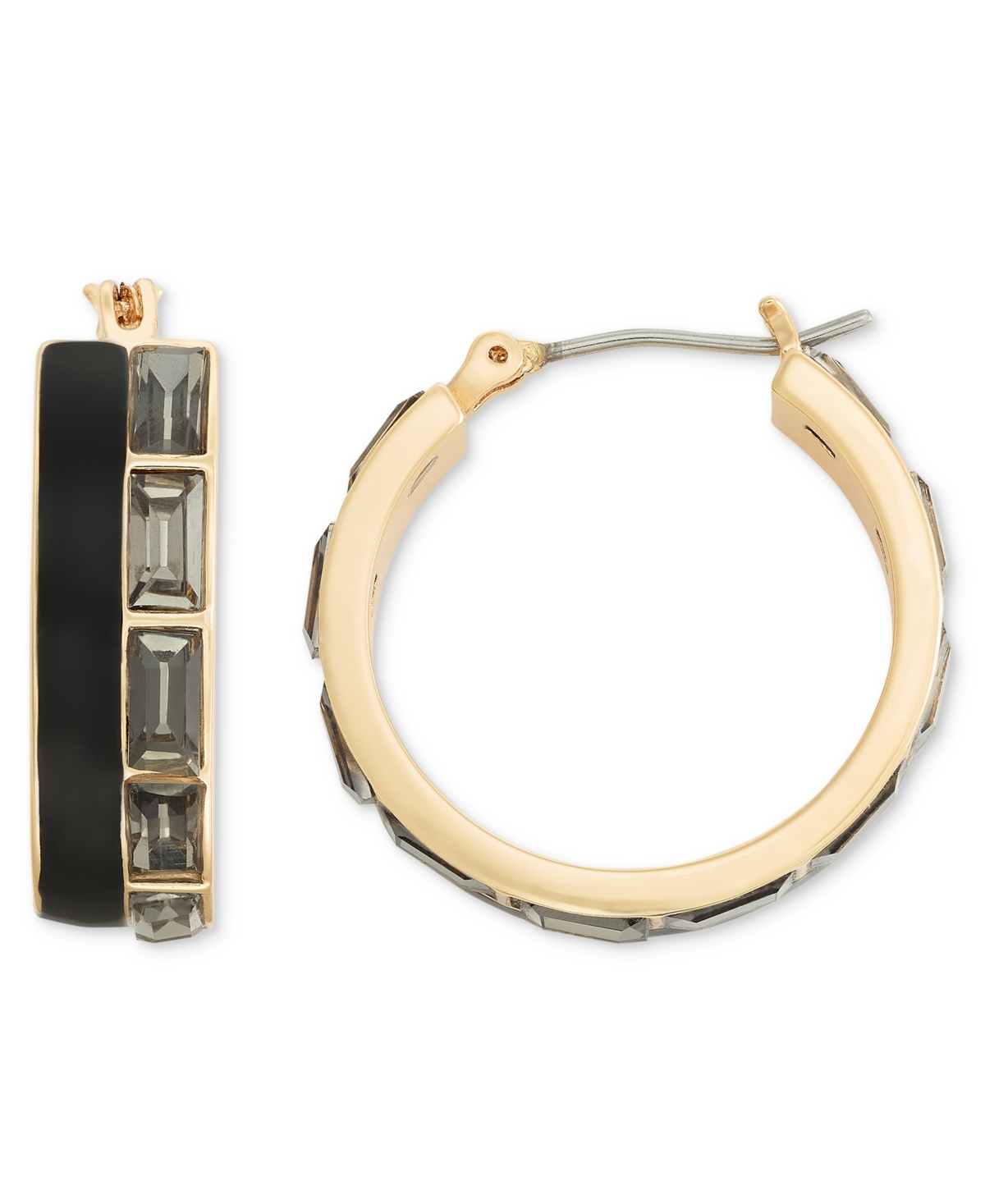 On 34th Gold-tone Stone & Enamel Small Hoop Earrings, .85", Created For Macy's In Black