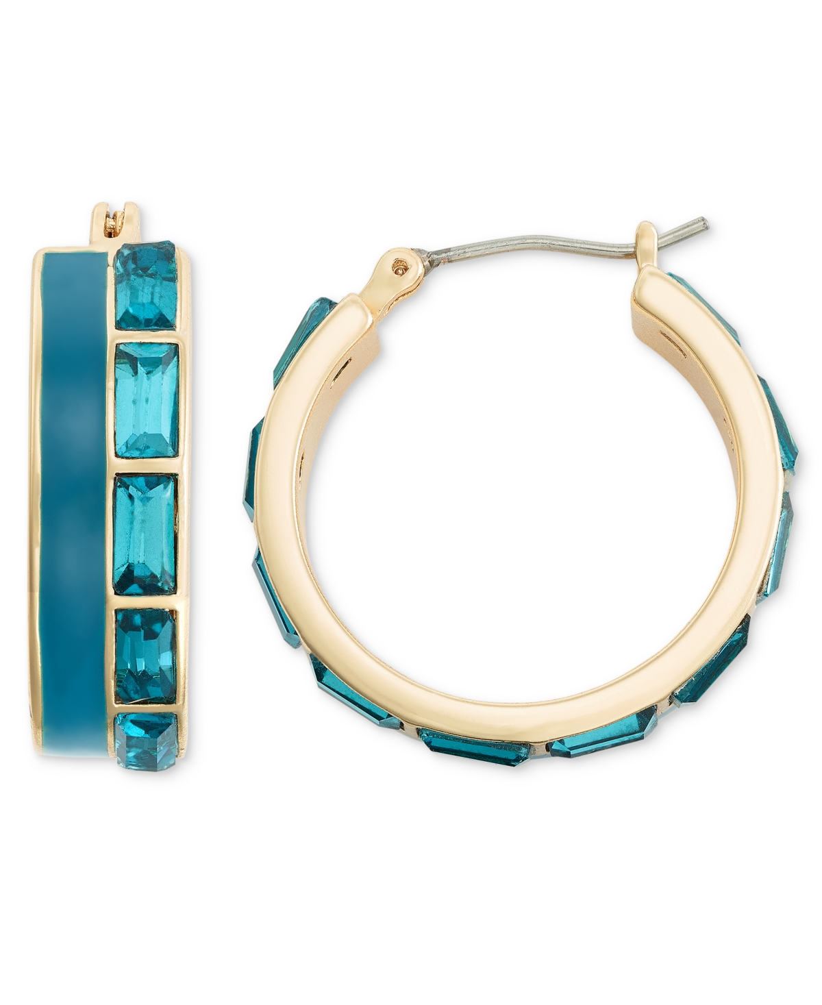 On 34th Gold-tone Stone & Enamel Small Hoop Earrings, .85", Created For Macy's In Green