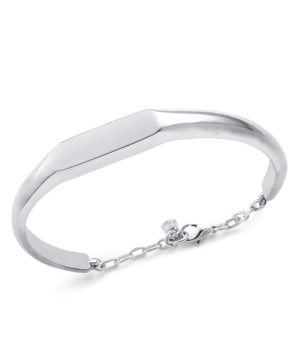 On 34th Crystal Charm Signet Cuff Bracelet, Created For Macy's In Silver