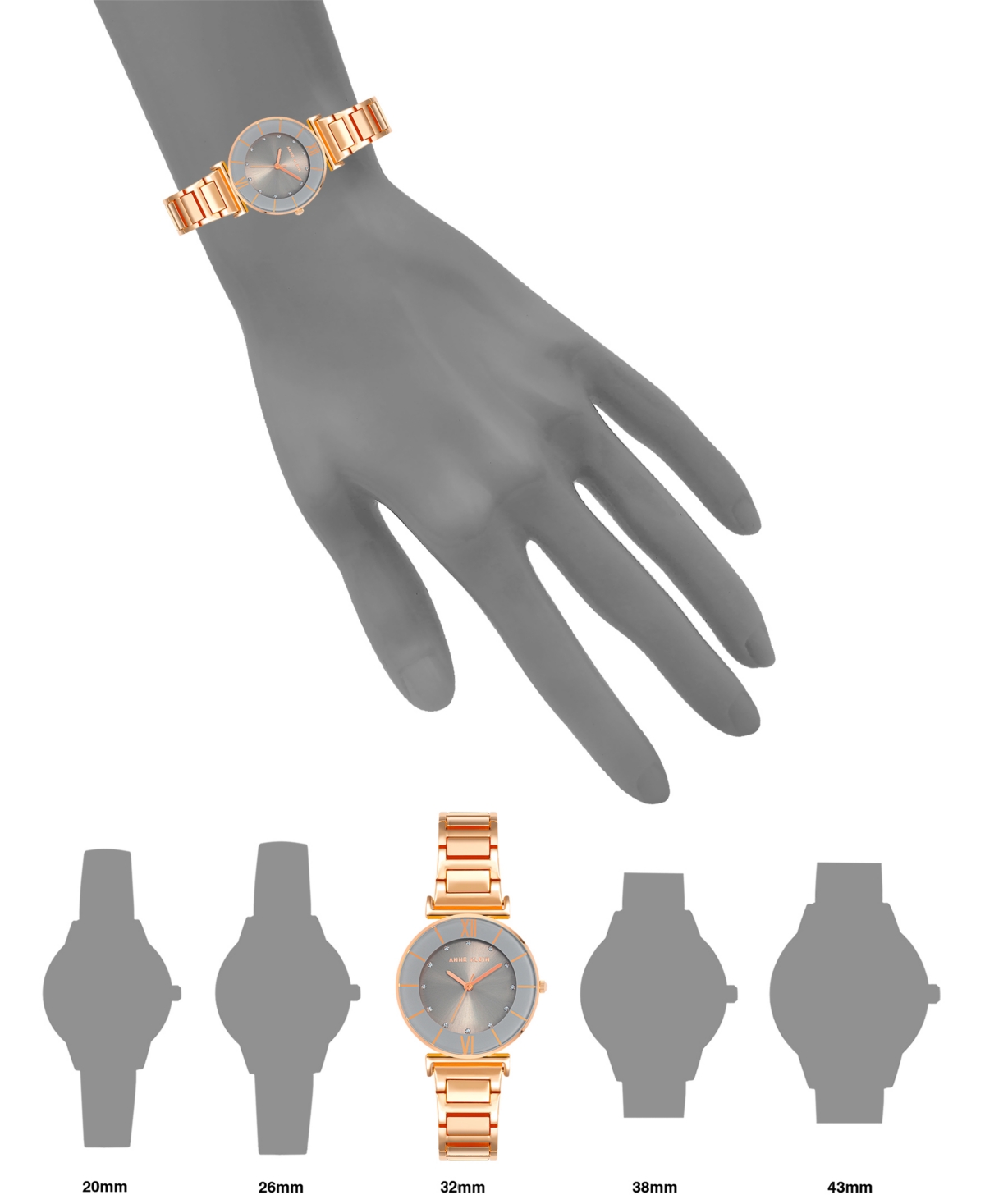 Anne Klein Women's Three Hand Quartz Rose Gold-tone Alloy With Gray Sunray Dial Watch, 32mm In Gray-rose Gold-tone