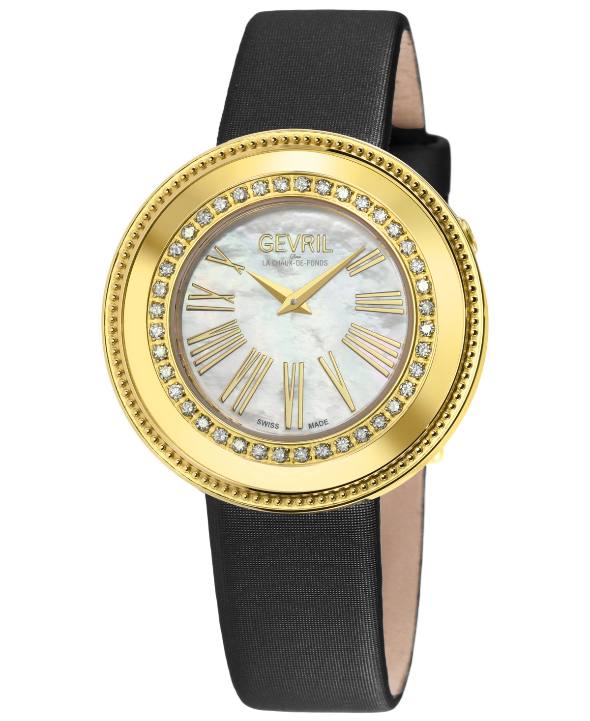Gevril Gandria Mother Of Pearl Dial Ladies Watch 12121 In Black / Gold Tone / Mop / Mother Of Pearl / Yellow