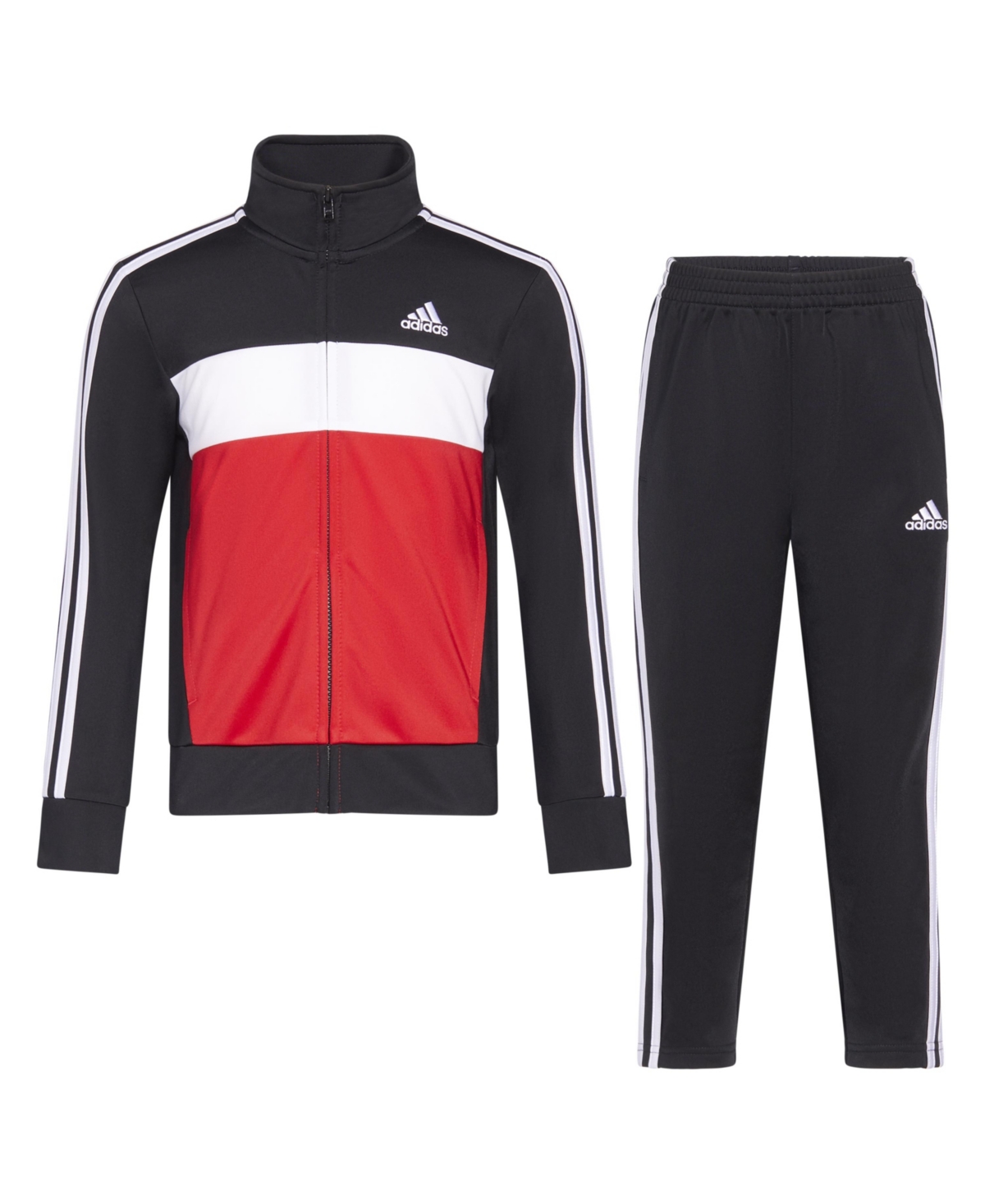 Adidas Originals Little Boys Color Block Tricot Jacket Track Pants, 2-piece Set In Black With Red