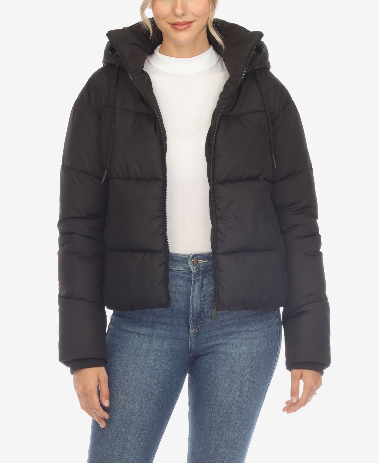 Женская куртка White Mark Full Front Zip Hooded Bomber Puffer, цвет: Чёрный — фото 1