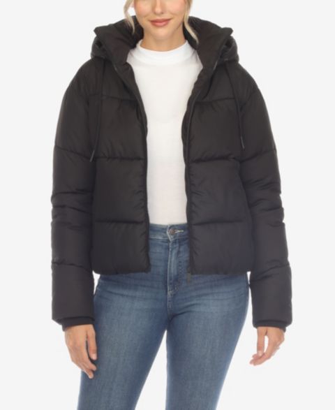 Женская куртка White Mark Full Front Zip Hooded Bomber Puffer, цвет: Чёрный