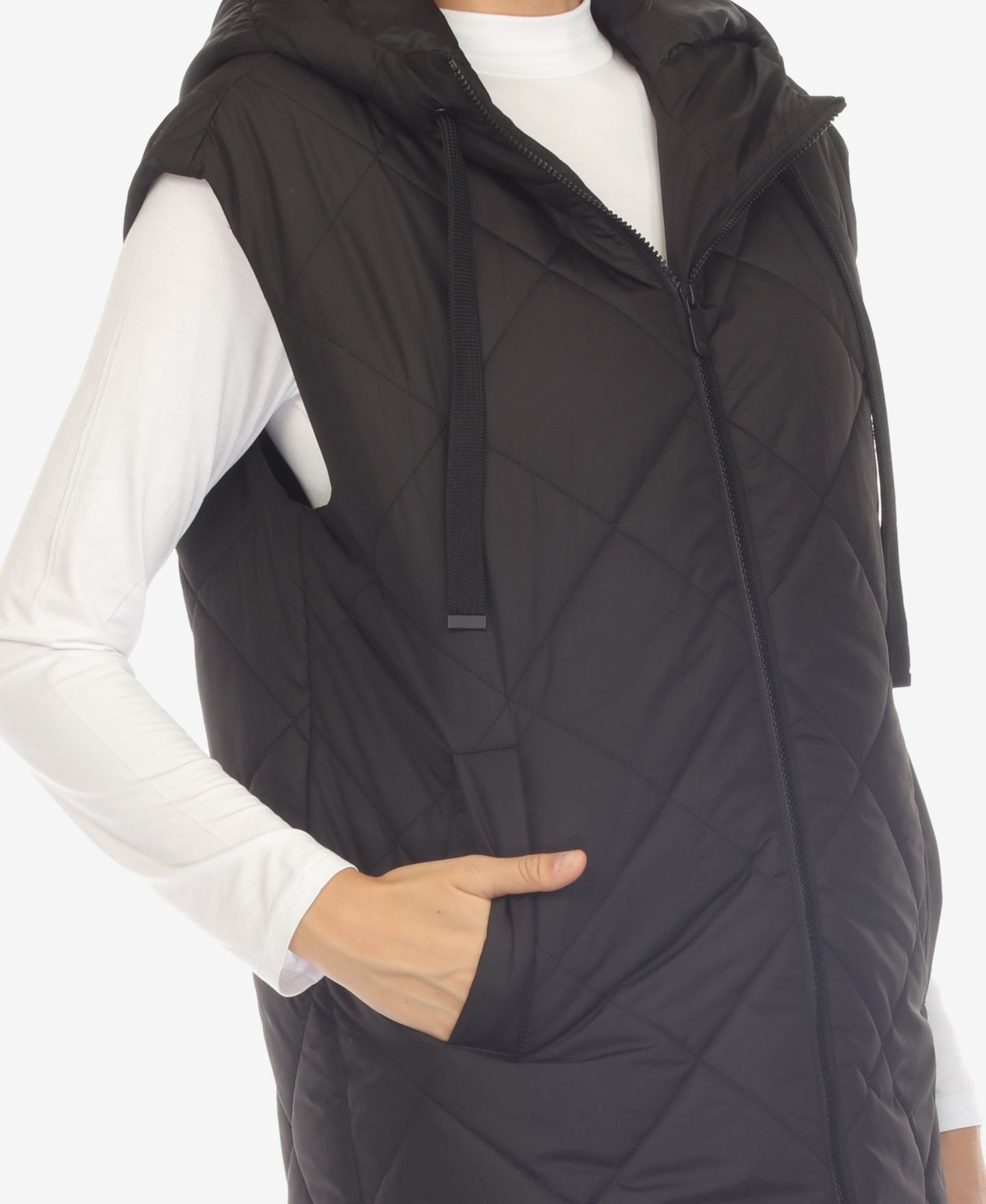 Женская куртка White Mark Diamond Quilted Hooded Long Puffer Vest, цвет: Чёрный — фото 4