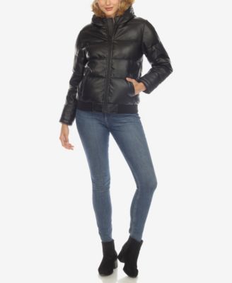 Women's Removable Furry Hoodie Bomber Leather Jacket