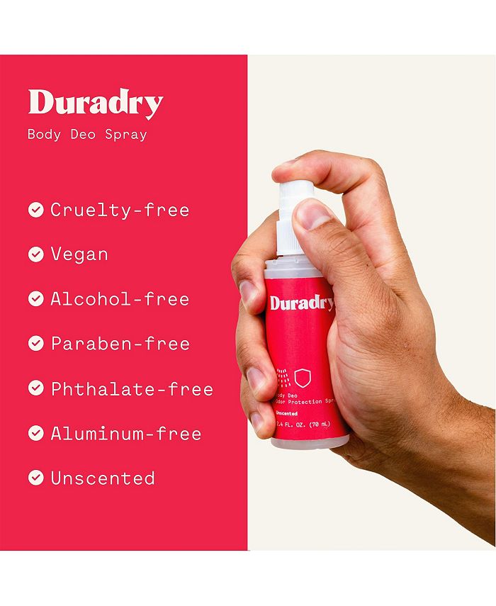 Duradry Body Deodorant Spray Aluminum Free Deodorant, Prevent and
