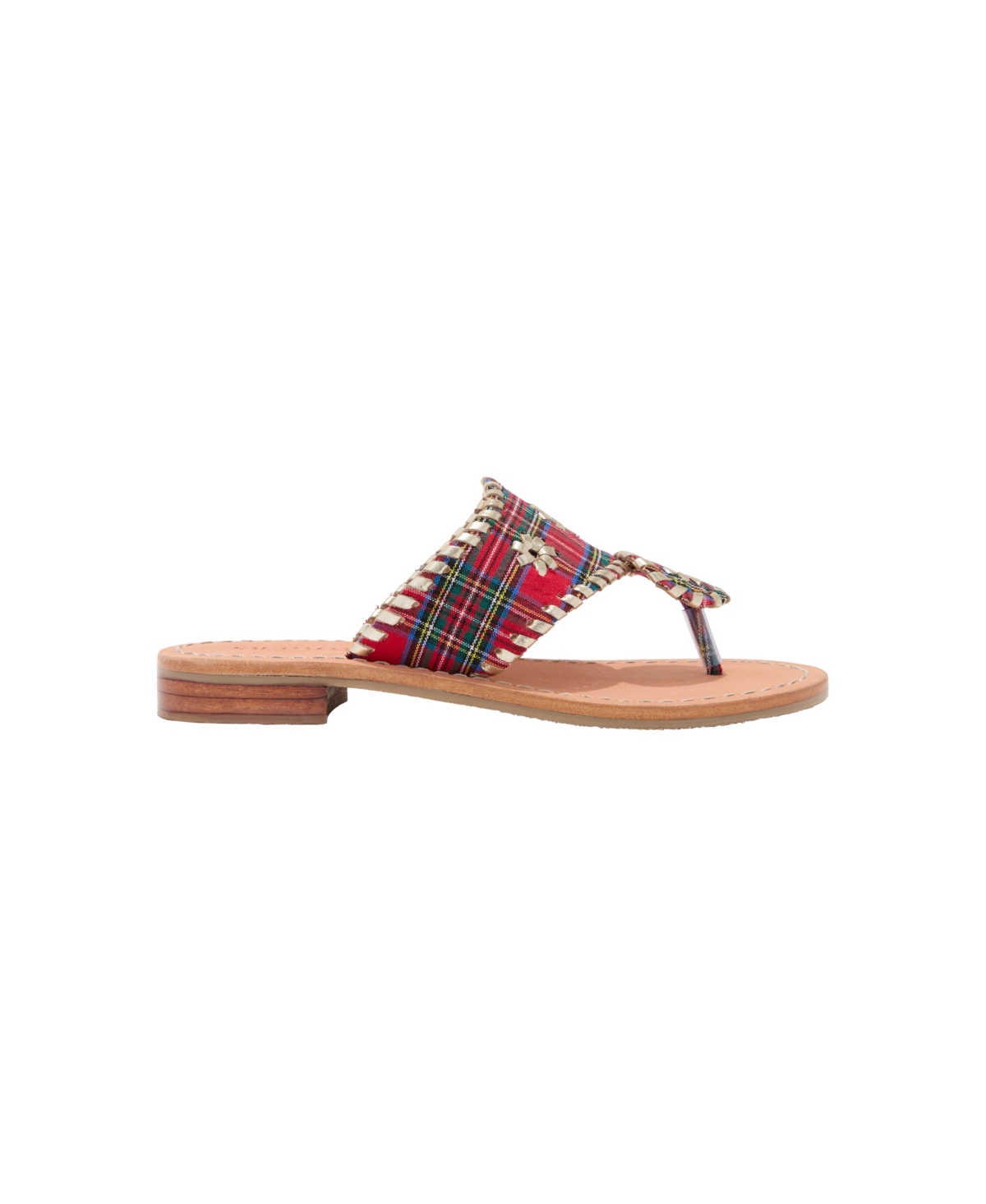 Shop Jack Rogers Little Girls Jacks Gum Rubber Sole Flat Sandals In Red Tartan,platinum