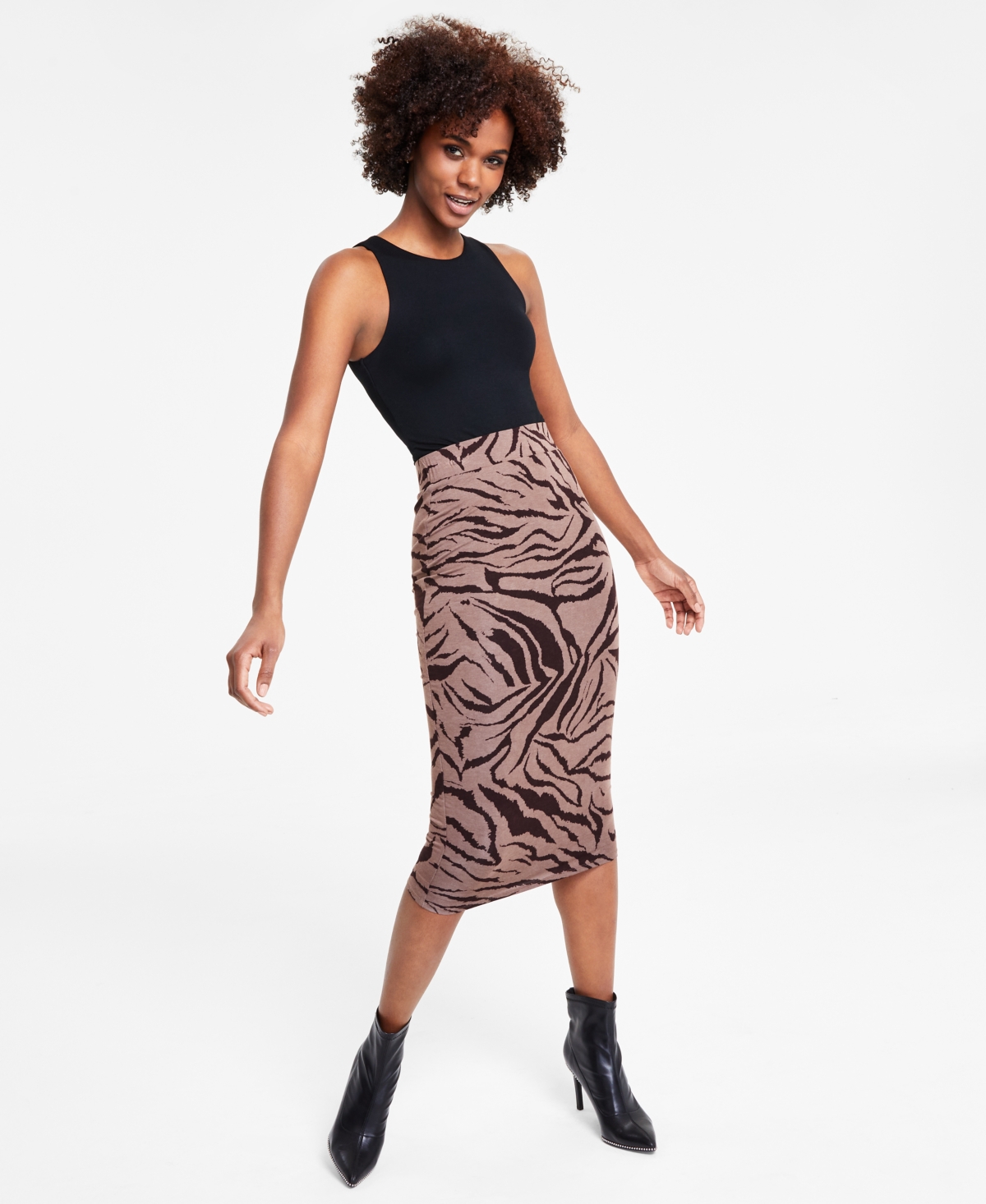 Bar Iii Women's Printed Pull-on Midi Jersey Skirt , Created For Macy's In Chelsea Zebra B