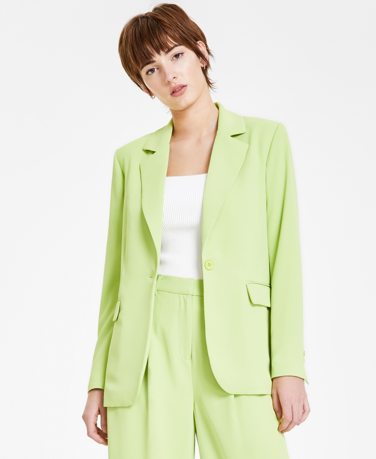 Bar Iii Women's Twill One-button Blazer, Created For Macy's In Spring Lime
