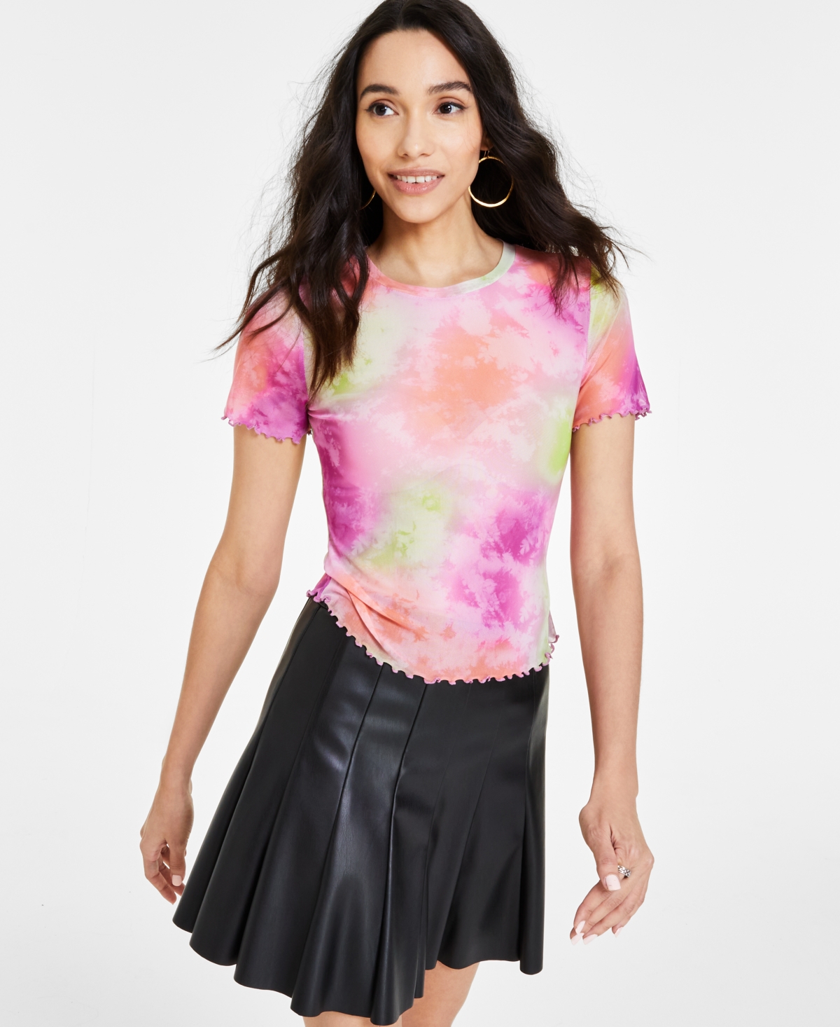 Bar Iii Women's Tie-dye Mesh Short-sleeve T-shirt, Created For Macy's In Ariana Dye C