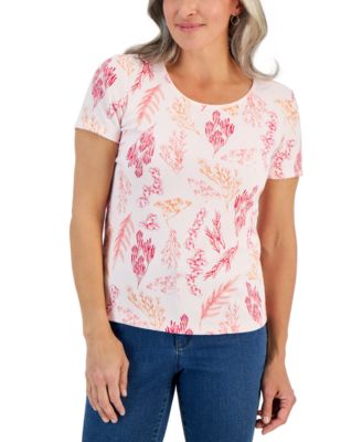 Karen Scott Petite Coral Delight Scoop Neck Top Created for Macy s Macy s