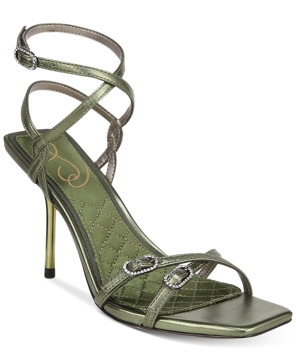 Shop Sam Edelman Women's Trevin Strappy Stiletto Dress Sandals In Metallic Olive