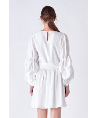 Women's Cinched Puff Sleeve Belted Dress