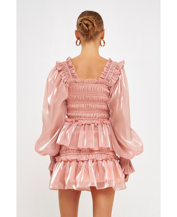 endless rose Women's Sheen Smocked Long Sleeve Mini Dress - Macy's