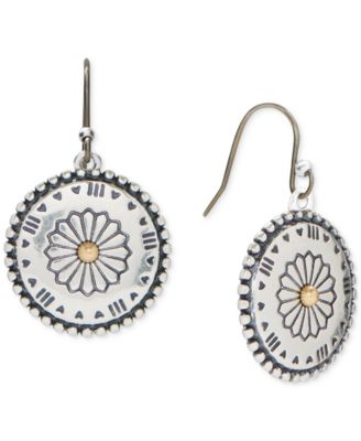Lucky Brand - Women's Silver-Tone Etch Concho Coin Drop Earrings