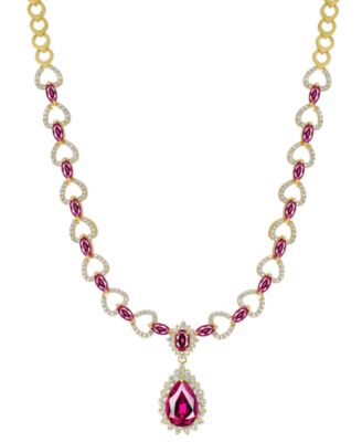 Victoria Townsend - Lab-Grown Ruby (9-1/4 ct. t.w.) & Lab-Grown White Sapphire (2-1/10 ct. t.w.) Fancy 18" Pendant Necklace in 14k Gold-Plated Sterling Silver (Also in Lab-Created Blue Sapphire)