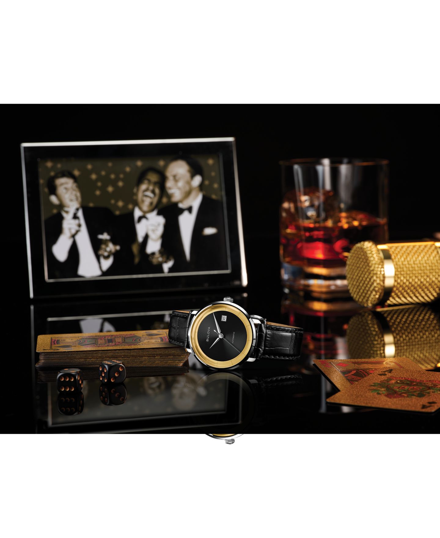 Мужские часы Bulova Classic Frank Sinatra Rat Pack Automatic Black Leather Strap Watch 40mm — фото 5