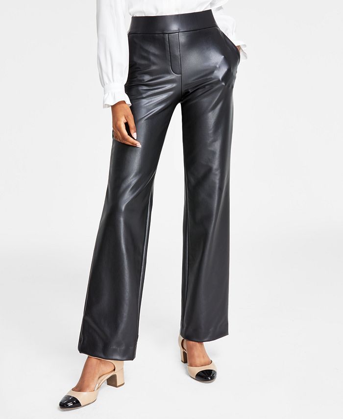 Anne Klein Women's Pull-On Faux-Leather Slash-Pocket Pants - Macy's