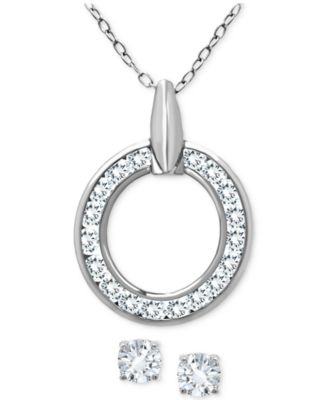2-Pc. Set Cubic Zirconia Circle Pendant Necklace & Stud Earrings, Created for Macy's