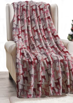 Ultra Soft & Cozy Christmas Plaid Reindeer Plush Throw Blanket Cover