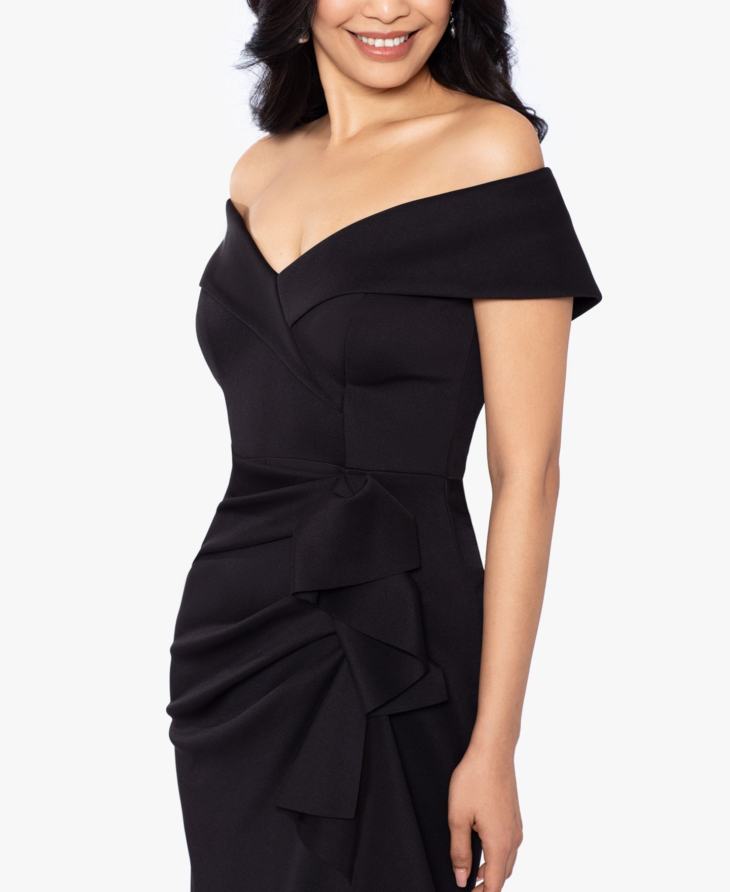 Женские платья XSCAPE Petite Scuba Off-The-Shoulder Gown, цвет: Чёрный — фото 3