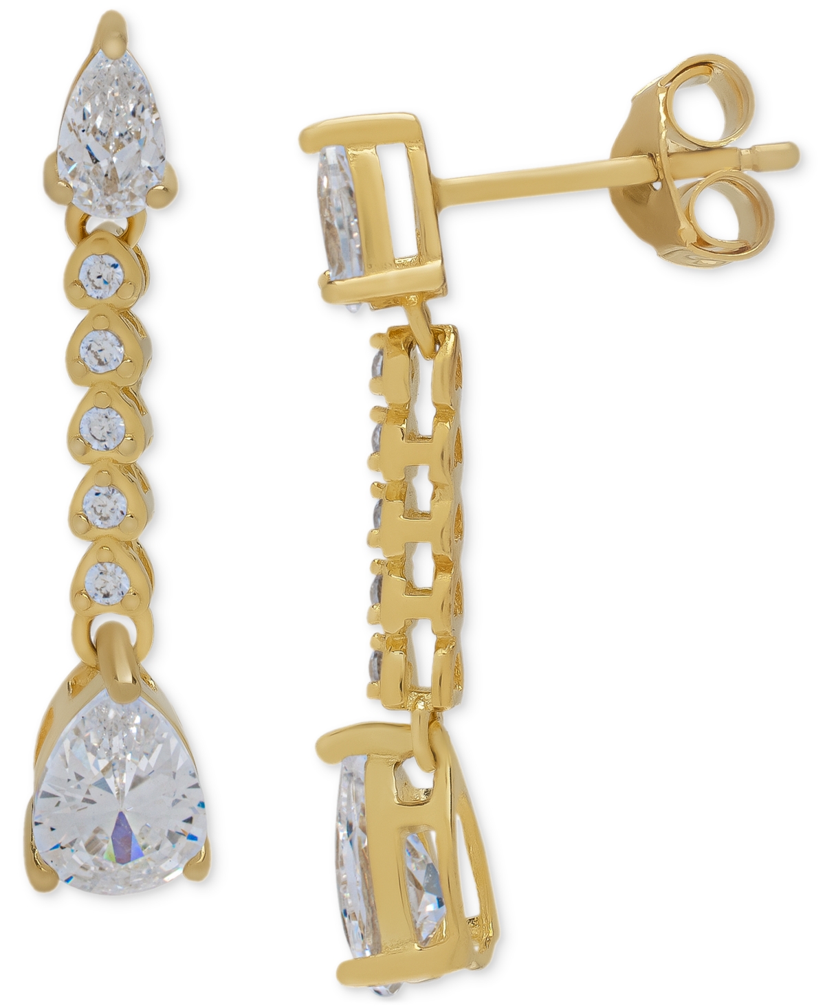 Lab-GrownPear & Round Linear Drop Earrings (2-1/20 ct. t.w.) in 14k Gold-Plated Sterling Silver - White Sapphire