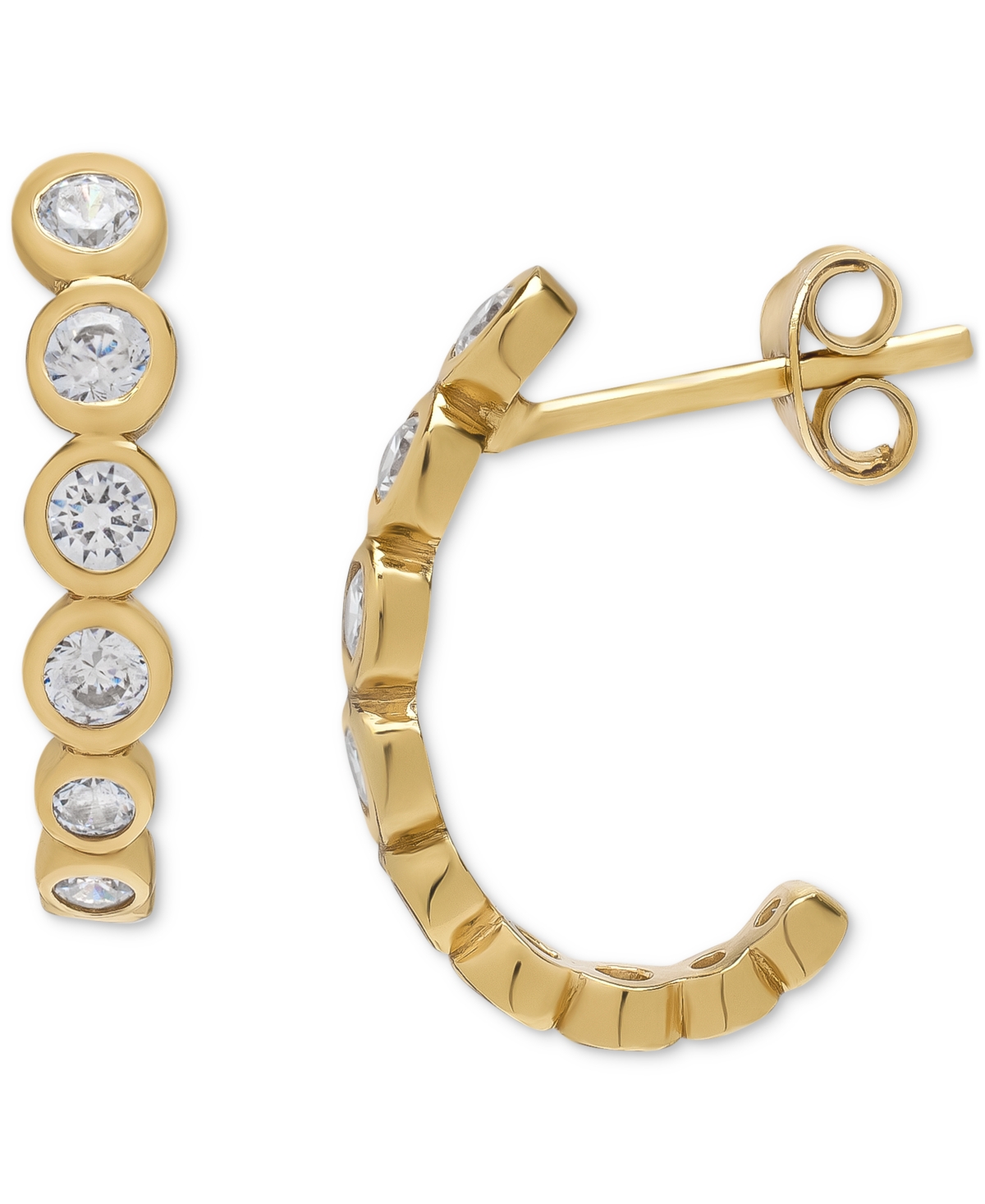 Lab-GrownBezel Half Hoop Earrings (1-1/8 ct. t.w.) in 14k Gold-Plated Sterling Silver - White Sapphire