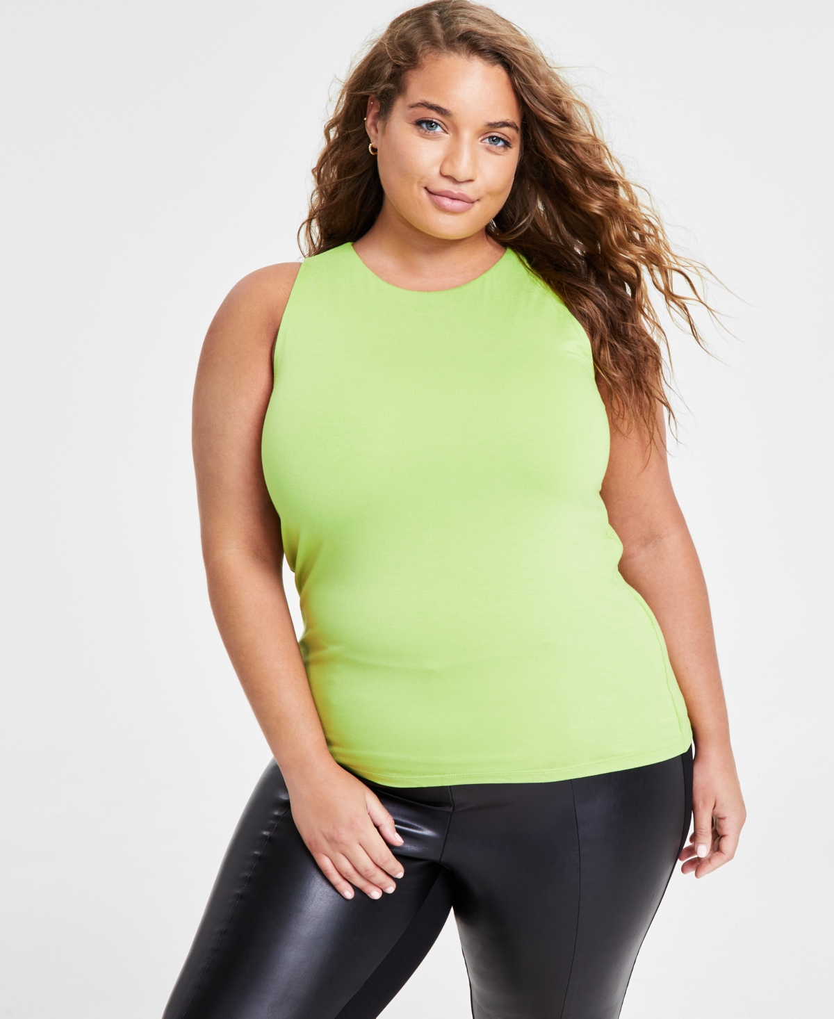 Shop Bar Iii Plus Size Sleeveless Jersey Knit Top, Created For Macy's In Spring Lime