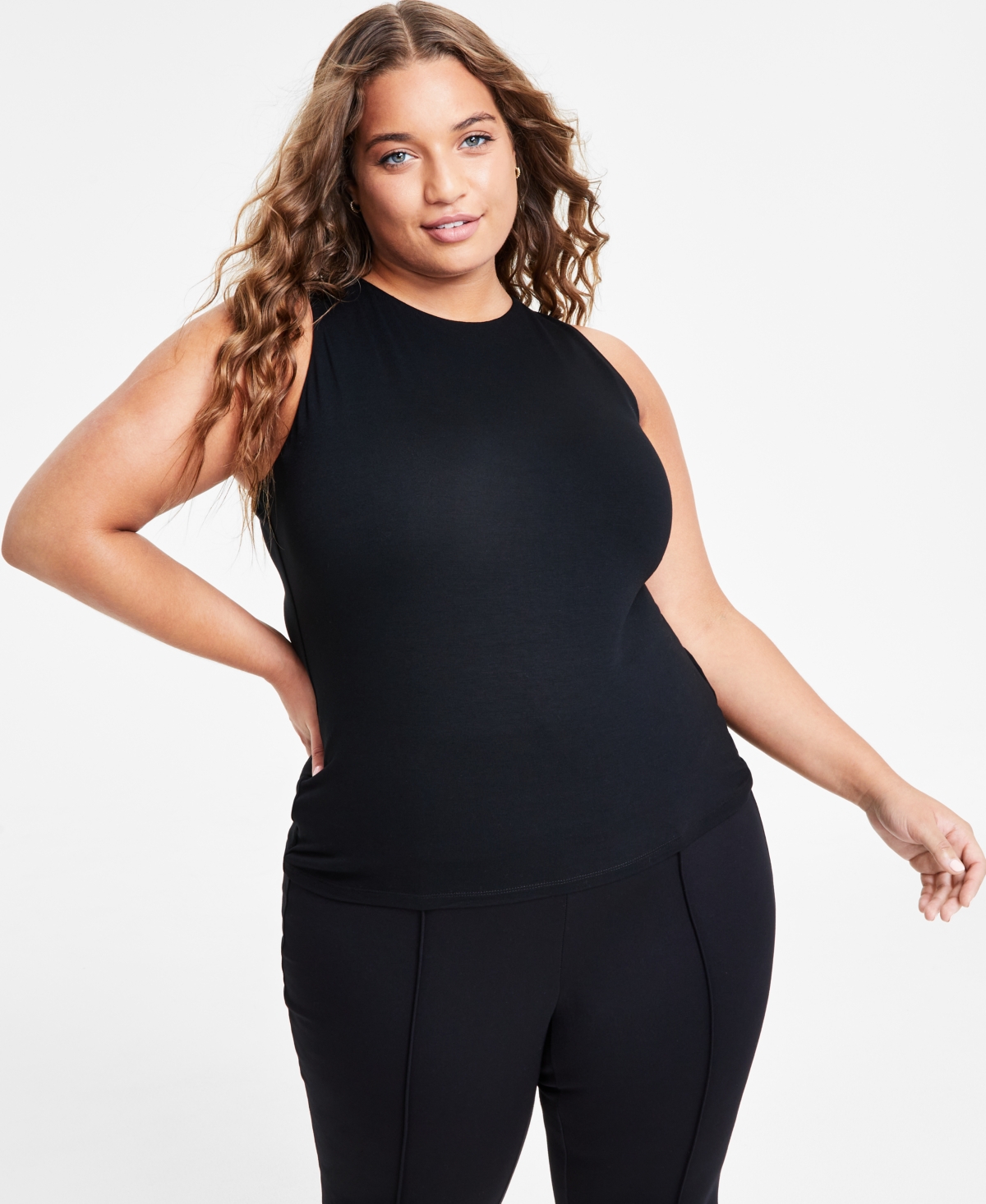 Bar Iii Plus Size Sleeveless Jersey Knit Top, Created For Macy's In Deep Black