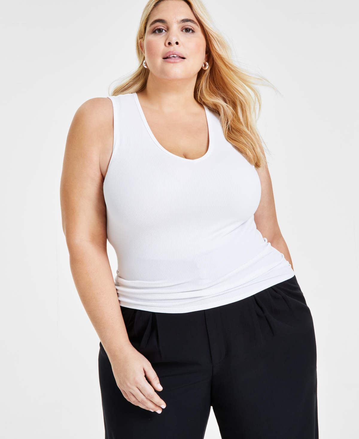 Bar Iii Plus Size V-neck Seamless Tank Top, Created For Macy's In Bright White