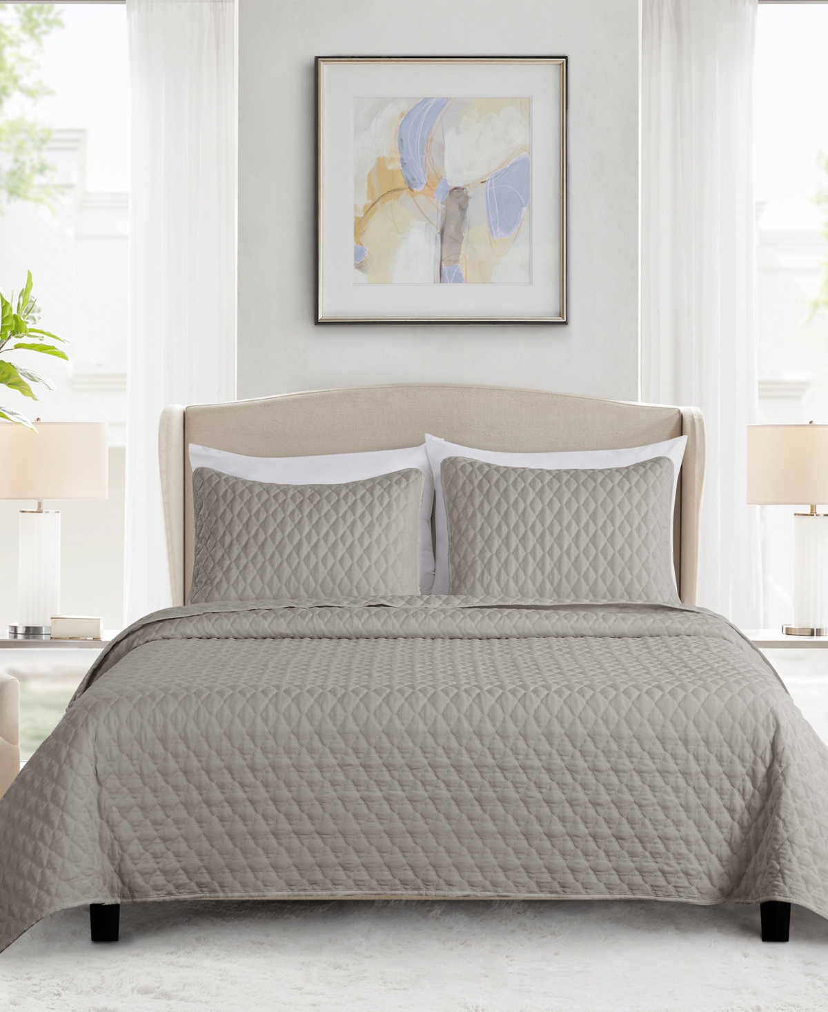 Videri Home Diamond Stitched 3 Piece Quilt Set, Full-queen In Gray