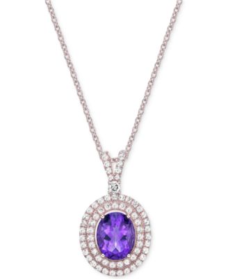 Macy's - Amethyst (3-1/5 ct. t.w.) & White Topaz (2-1/20 ct. t.w.) Oval Halo 18" Pendant Necklace in Sterling Silver