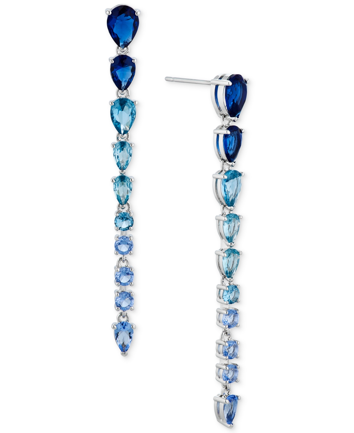 Silver-Tone Mixed Stone Long Linear Drop Earrings, Created for Macy's - Blue
