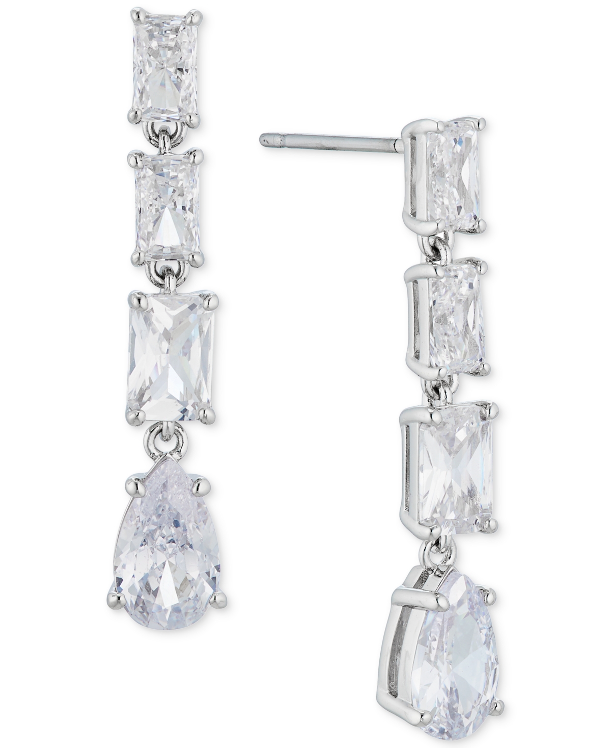 Eliot Danori Silver-tone Mixed Crystal Linear Drop Earrings, Created For Macy's In Metallic