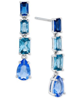 Eliot Danori Silver-Tone Mixed Crystal Linear Drop Earrings, Created for Macy's - Blue