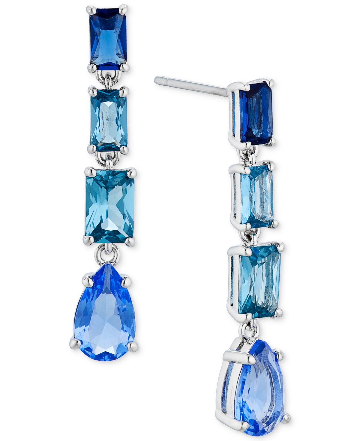 Eliot Danori Silver-tone Mixed Crystal Linear Drop Earrings, Created For Macy's In Blue