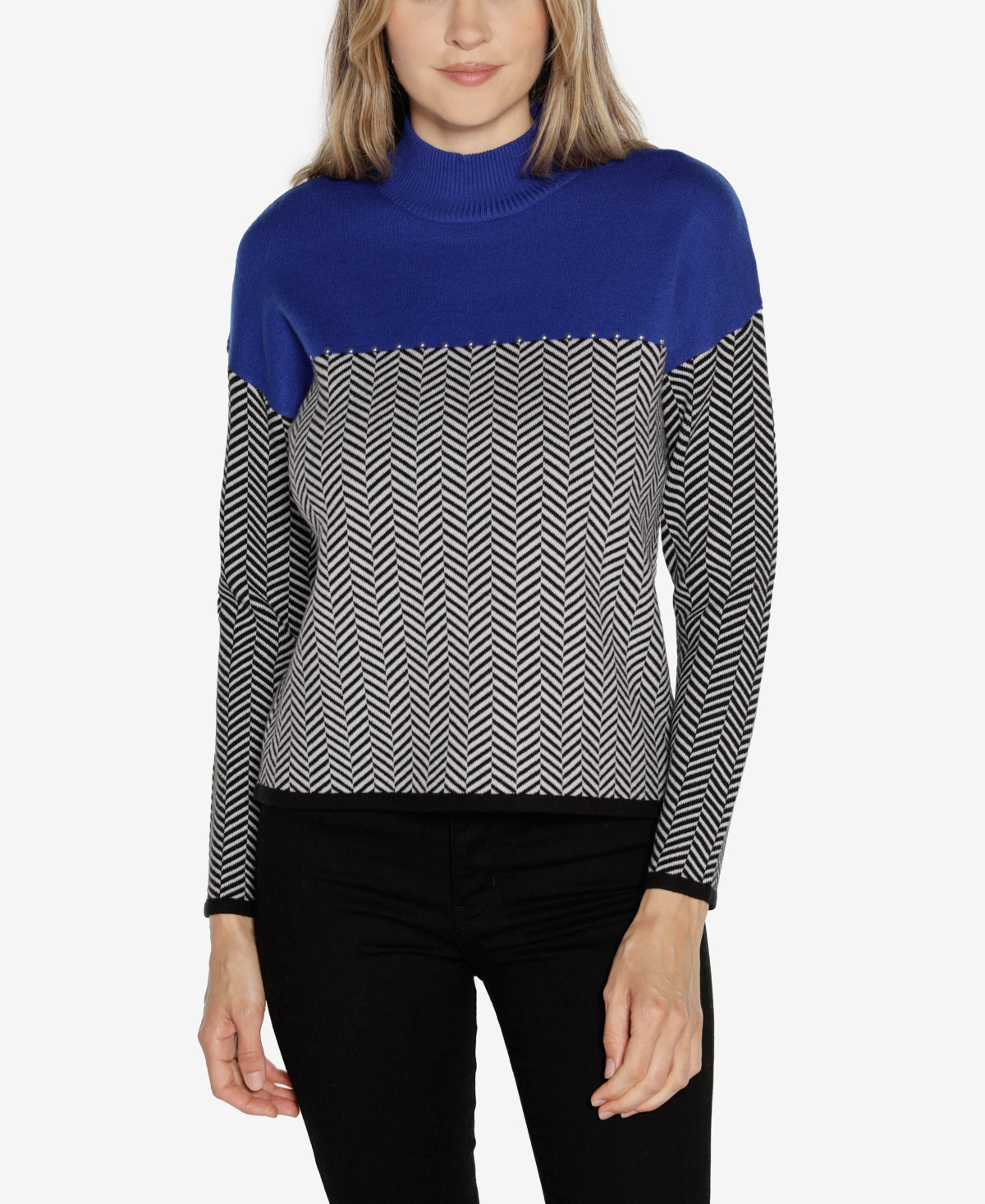 Women's Embellished Colorblock Sweater - Cobalt Combo