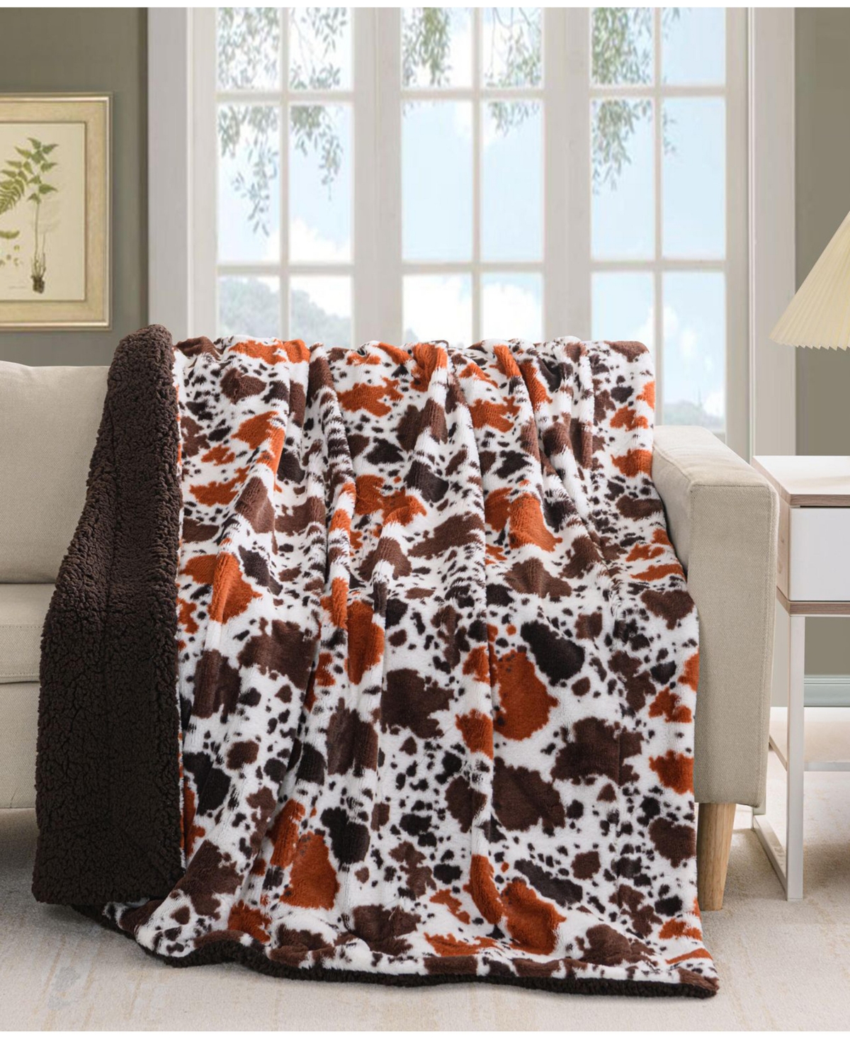 Sutton Home Printed Faux Fur To Sherpa Throw 50" X 60" In Cowhide To Dark Brown