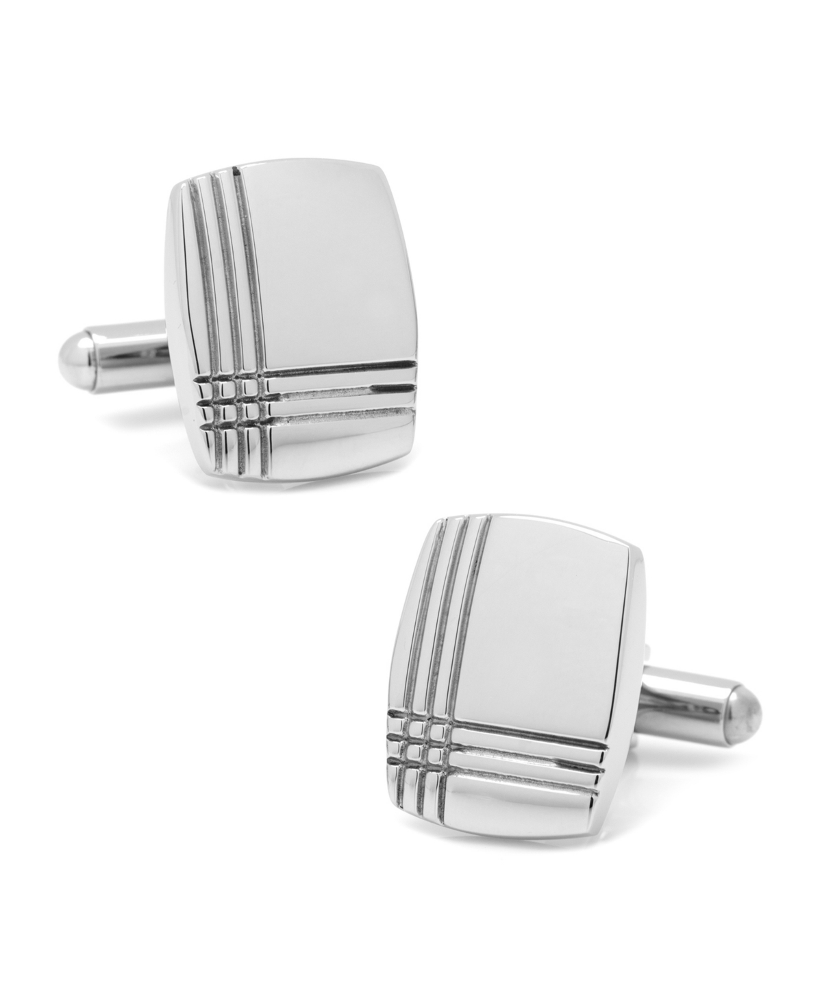 Shop Ox & Bull Trading Co. Men's Stainless Steel Tartan Plaid Cufflinks And Stud Set, 6 Piece Set In Silver