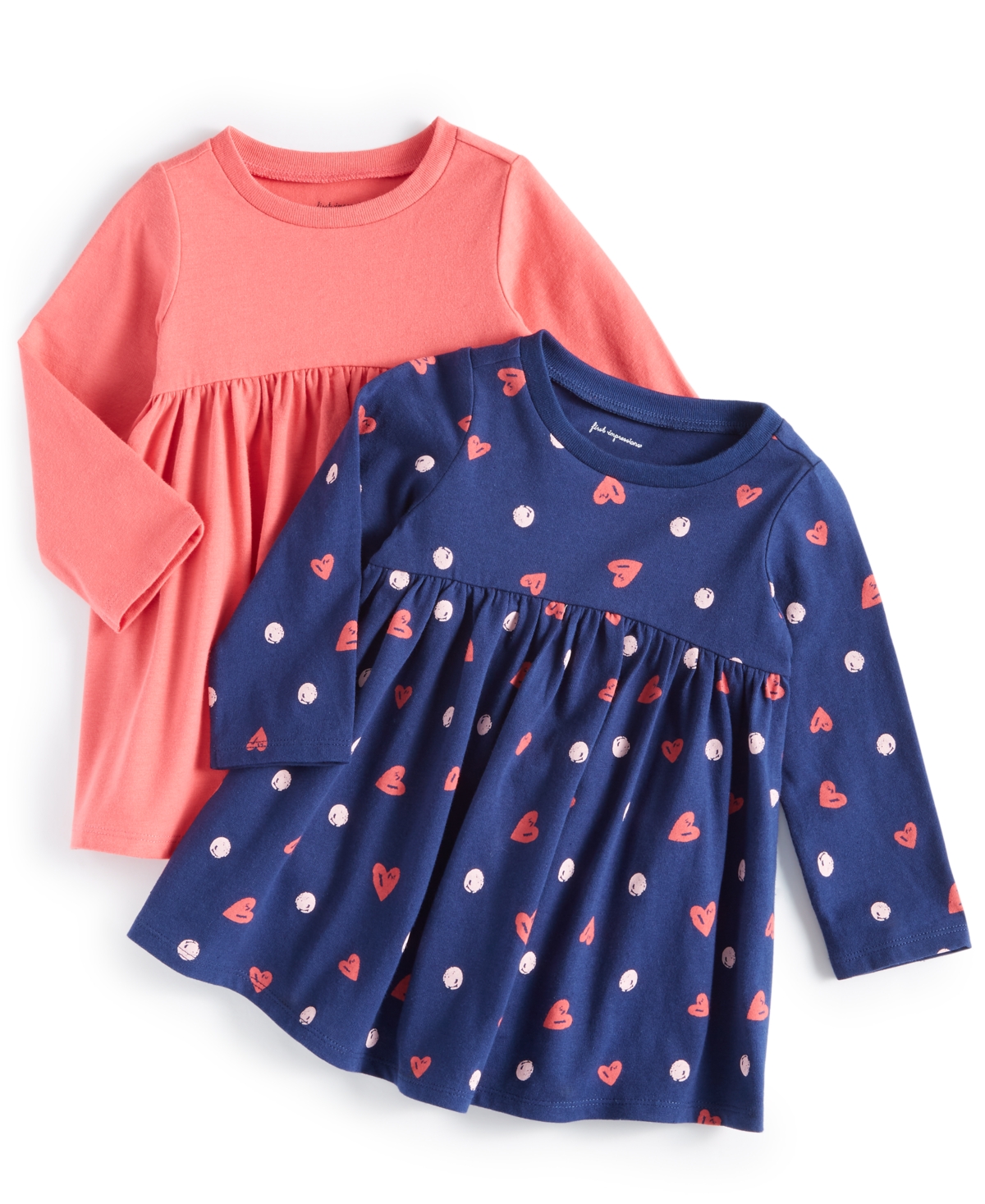 First Impressions Baby Girls Heart Cotton Dresses, Pack Of 2, Created For Macy's In Navy Sea