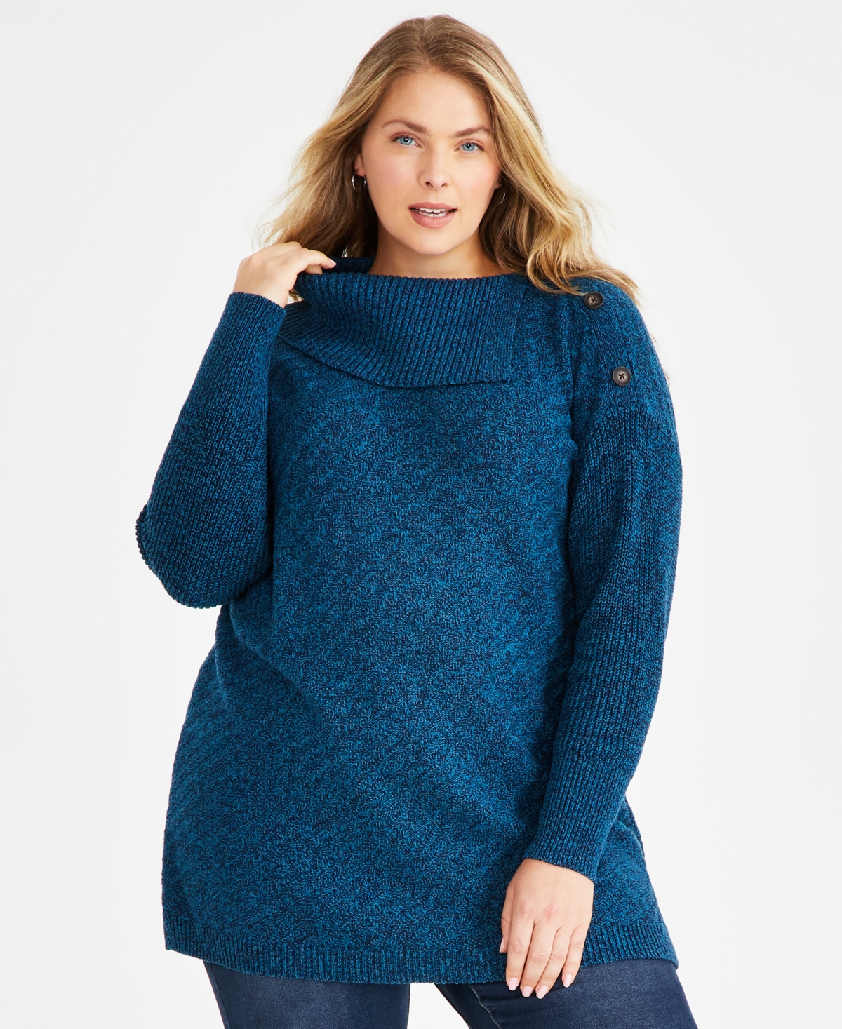 Style & Co Plus Size Envelope-neck Sweater, Created For Macy's In Caspian Blue