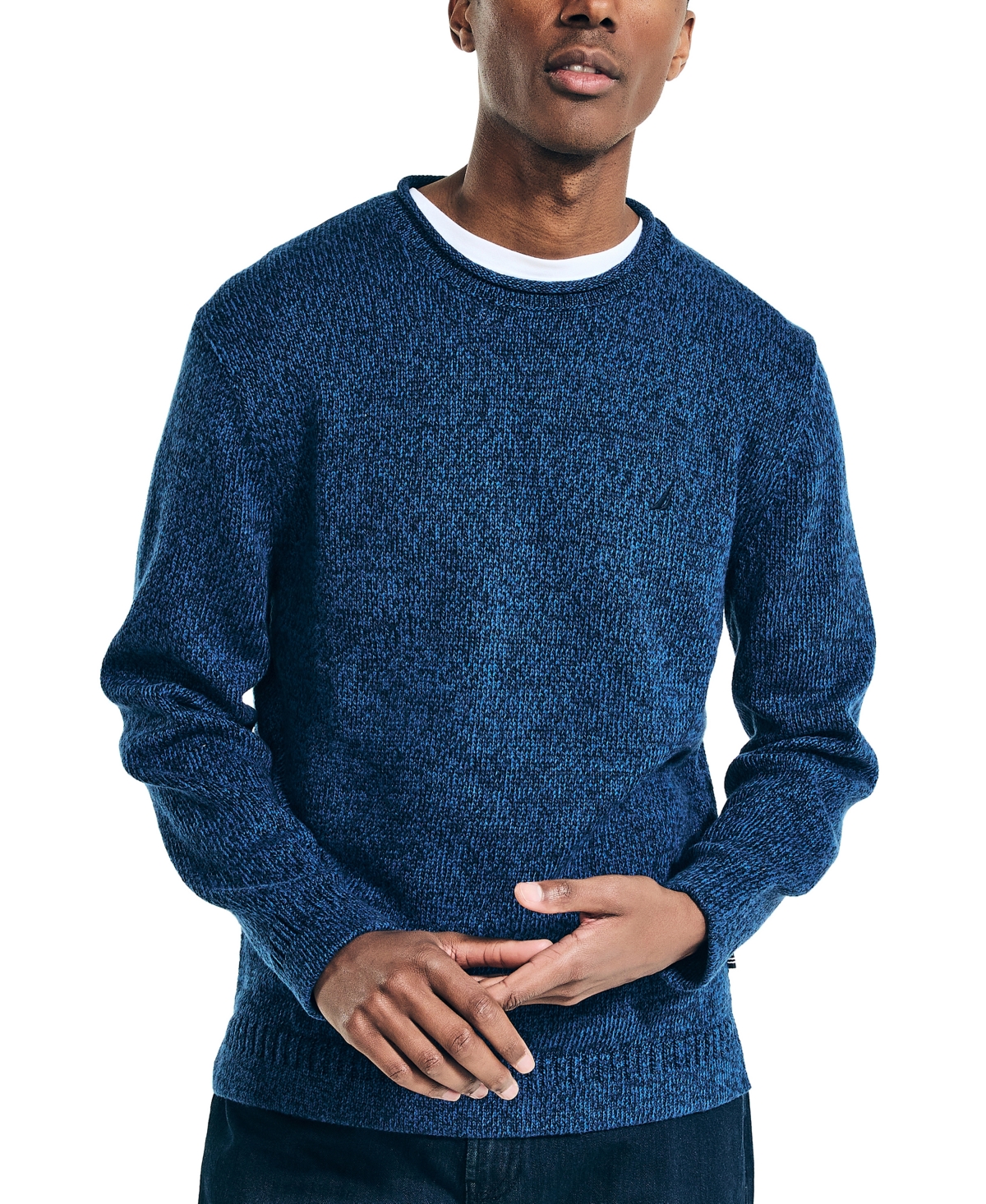 Shop Nautica Men's Rolled Crewneck Sweater In Union Blue