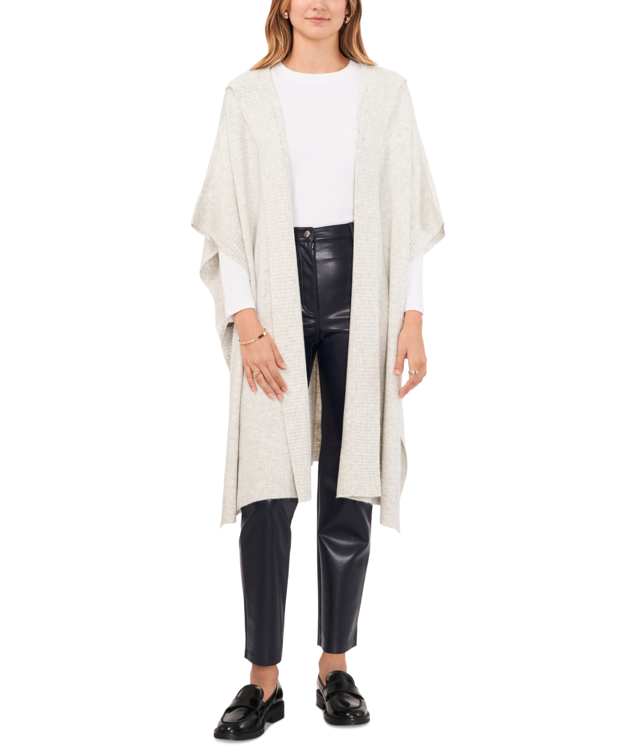 Vince Camuto Open Knit Long Cardigan In Silver Heather