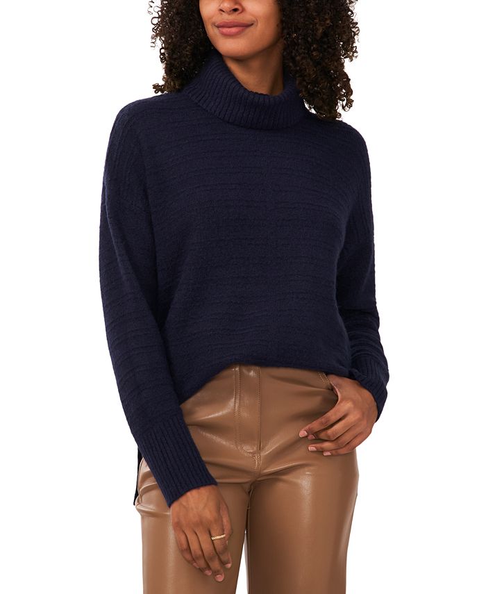Vince Camuto Women's Textured Turtleneck Drop-Shoulder Sweater - Macy's