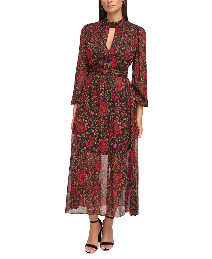 GUESS Women s Printed Chiffon Cut Out Lace Up Maxi Dress Macy s